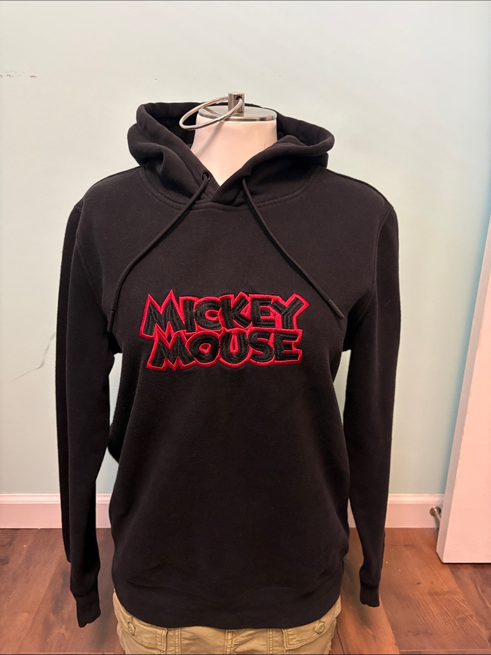 H&M Disney Black Hoodie with Red Mickey Mouse Logo